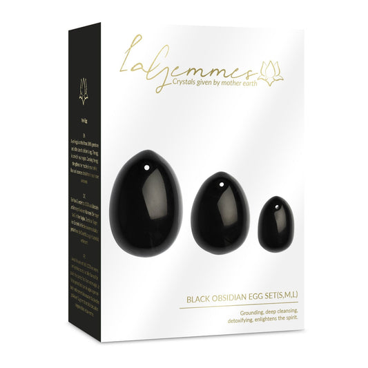 La Gemmes - 3-teiliges Yoni-Eierset - Obsidian