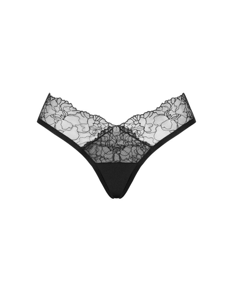 Eleganter schwarzer Bella Rou Slip mit besticktem Tüll von Obsessive
