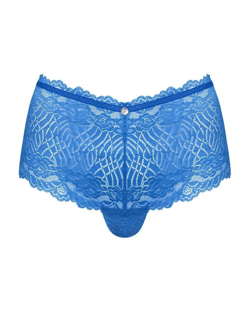 Verführerische blaue Spitze mit glänzendem Ornament – Llia Shorties
