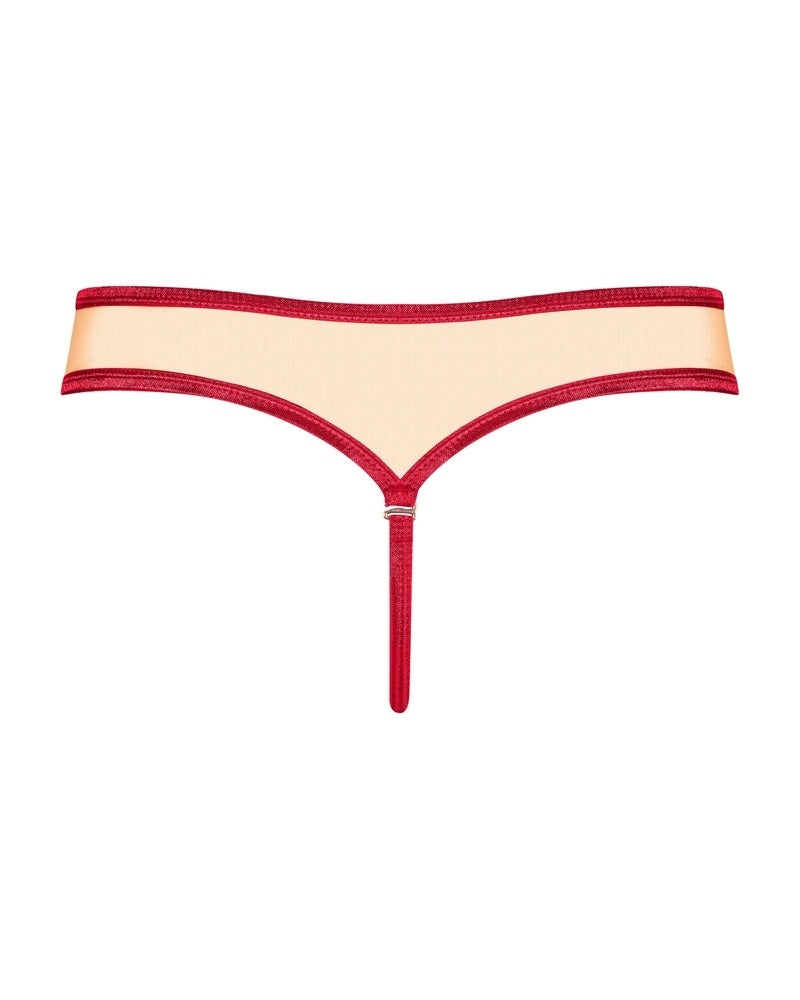 Rubinesa Tanga mit Satinschleife und silbernem Schmuckstück verziert
