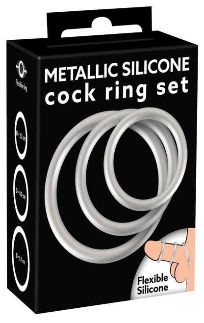 05372170000-1-Metallic Silicone Cock Ring Set-1