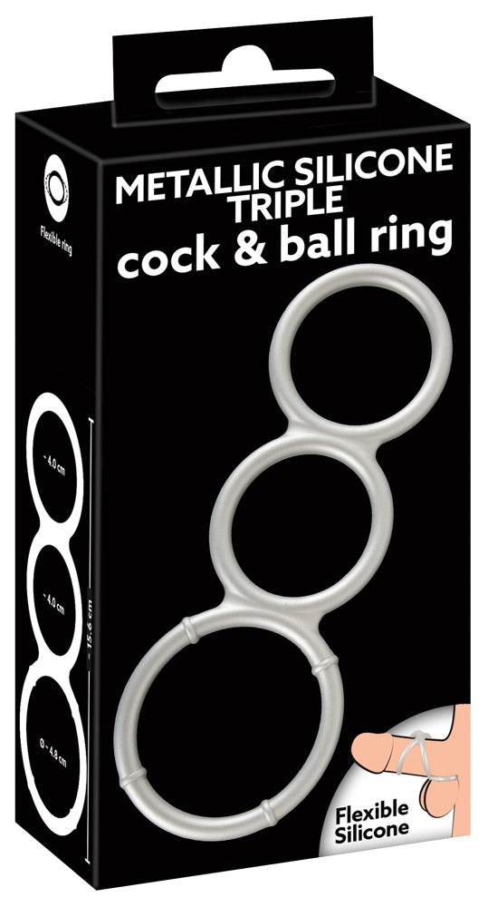 05562700000-1-Metallic Silicone Triple cock/ball ring-1