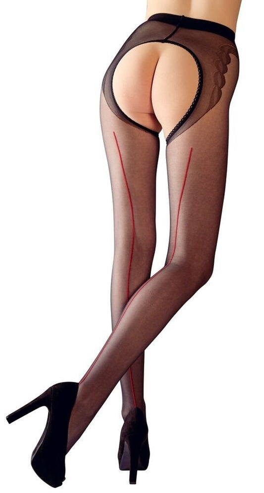 Seidige Straps-Strumpfhose mit einladend offenem Schritt