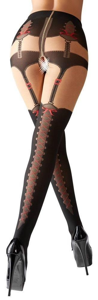 Straps-Strumpfhose mit eingewebtem Höschen