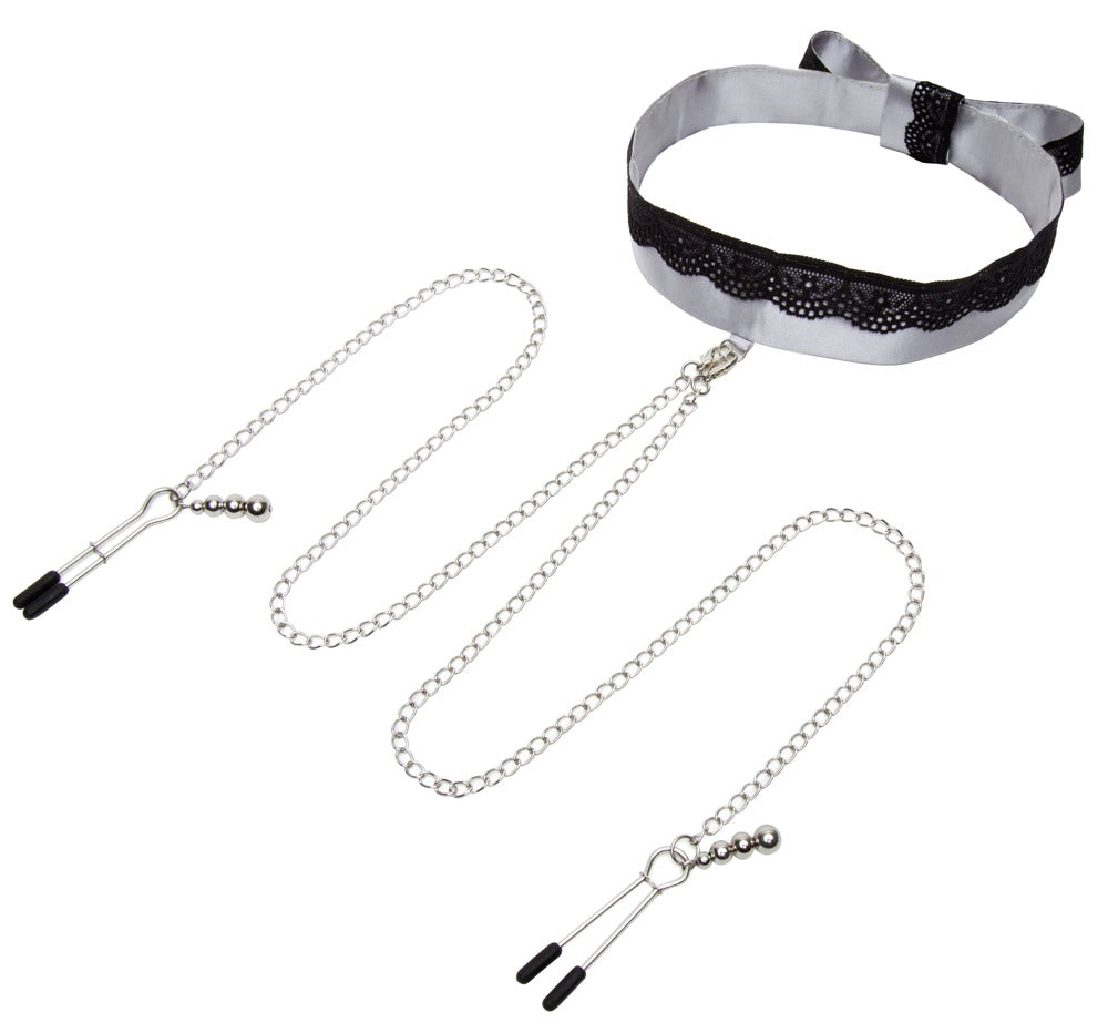 50014710000-2-Play Nice Satin Collar & Nipple Clamps-2